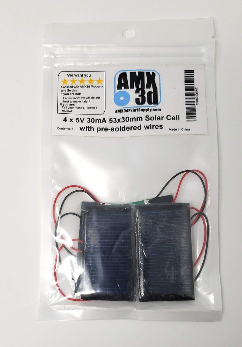 AMX3d AMX Solar 5V 30mA 53X30mm Micro Mini Power Cells for Panels With Wires - DIY Projects - Toys - 3.6v Charge 4 Pcs - Image 4